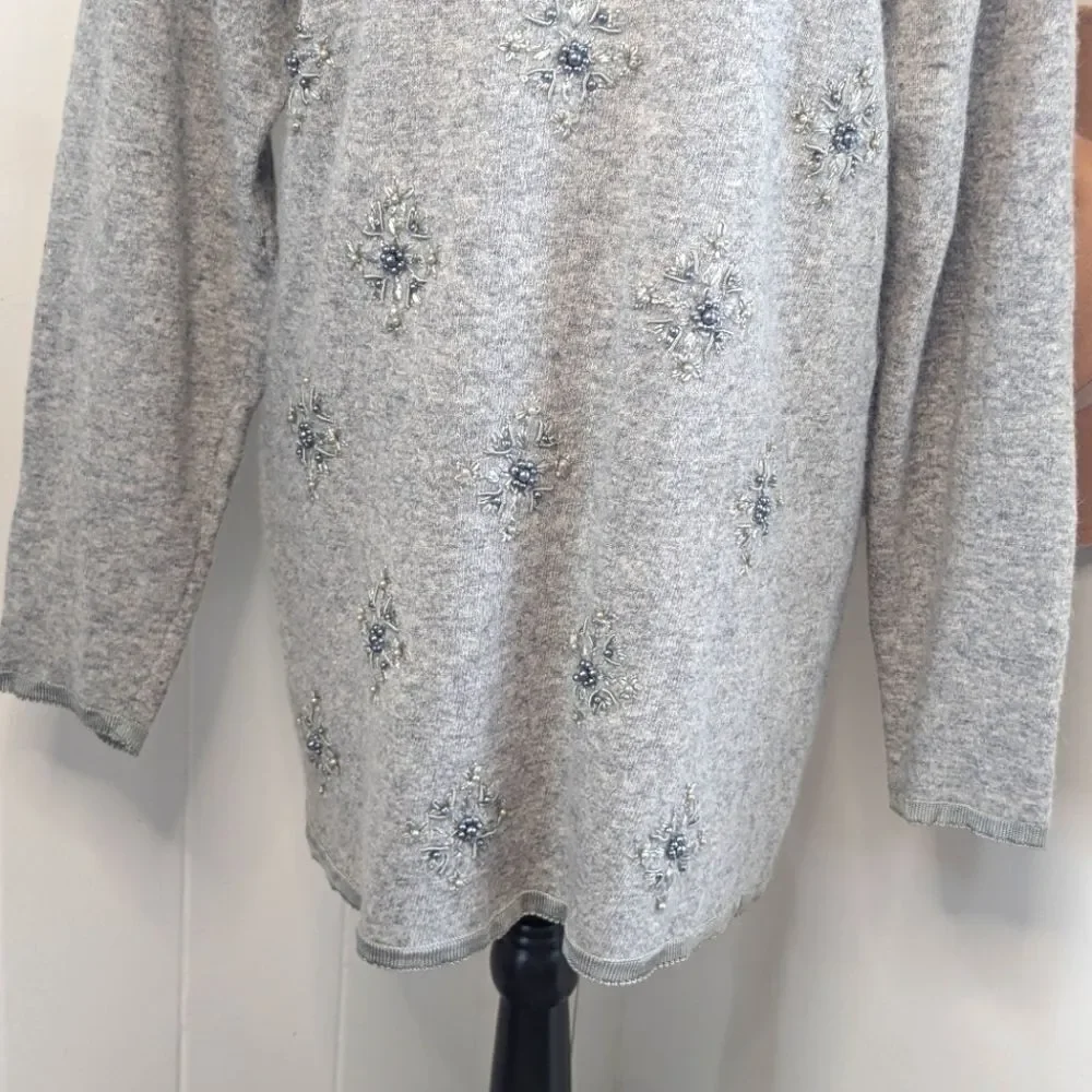 VTG Casual Corner Lambswool Jewelled Quiet Luxury Eclectic Grandma Cozy LG